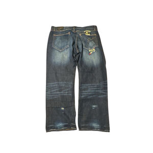 Vintage Ed Hardy Jeans 44x34 Y2K Embroidered Distressed Baggy Denim Streetwear